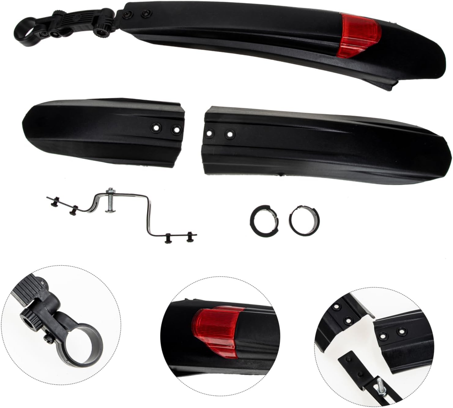 3-Piece Detachable Bike Mudguards Set LED Lights Wear-Resistant Universal Mud Guards for Mountain Bicycles Easy to Install Cycling Accessories for Outdoor Riding