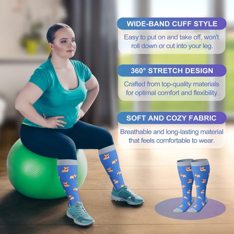Image of LEVSOX Plus Size Compression Socks for Women Men Wide Calf Extra Large 15-20 mmHg Knee High Sock for Nurses Pregnant Travel