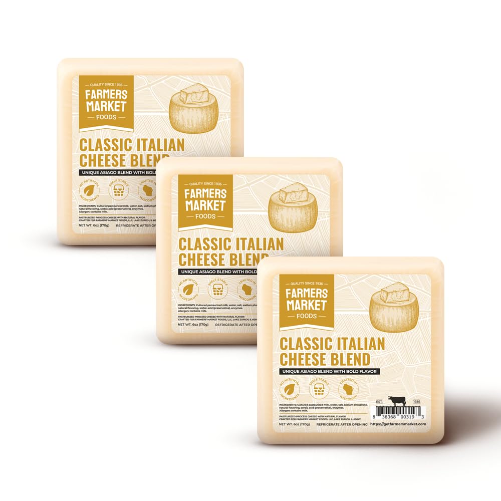 - Farmers Market, Gluten Free, Keto, Paleo, Low Sodium, Zero Sugar, Wisconsin Cheese Gift Sets, 3-Pack, Classic Italian Cheese Blend