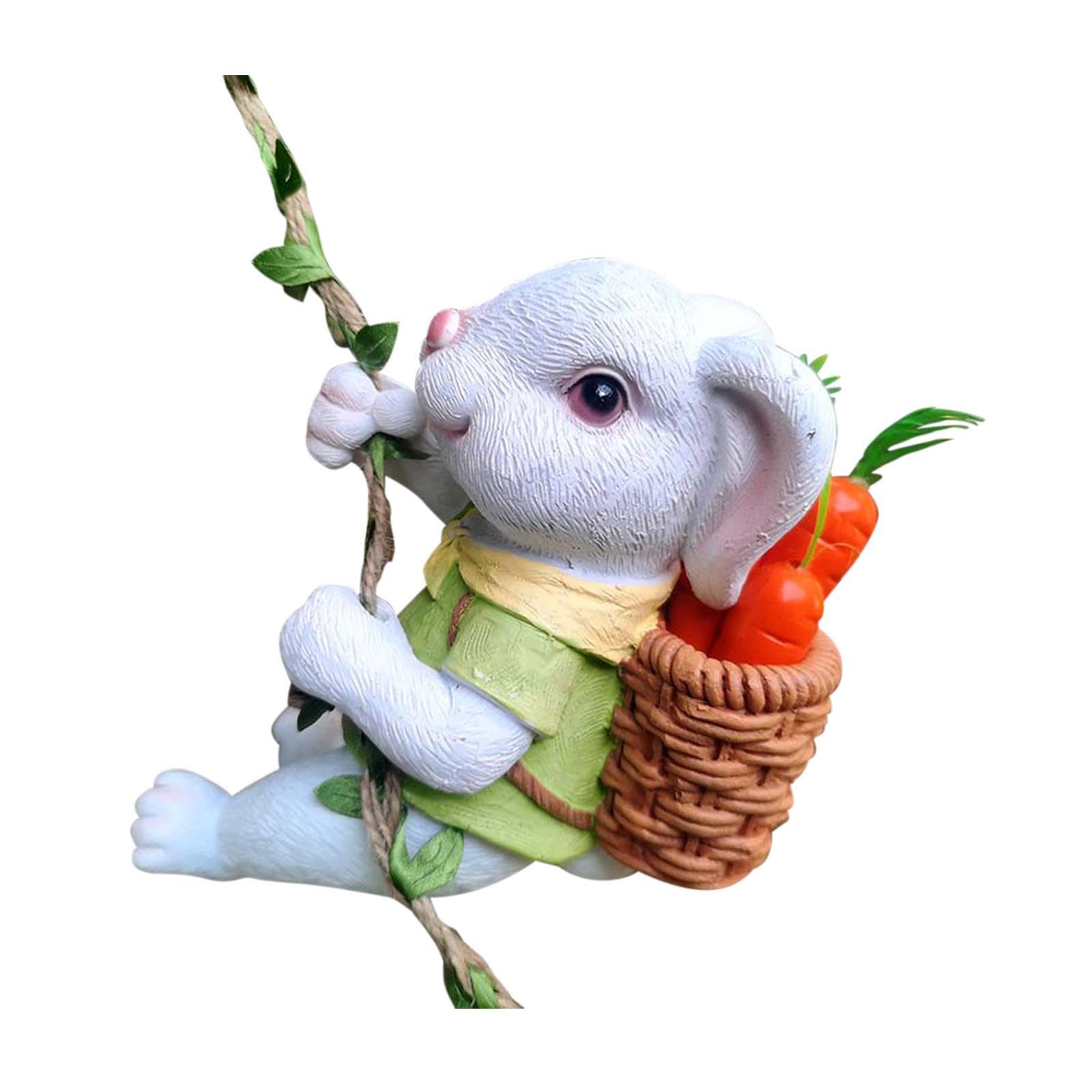YIXANNX Outdoor Space With Delightful Rabbit Statue Featuring Indoor Outdoor Hanging Rabbits And Garden Crafts Fence Pathway Backyard Landscape Tree