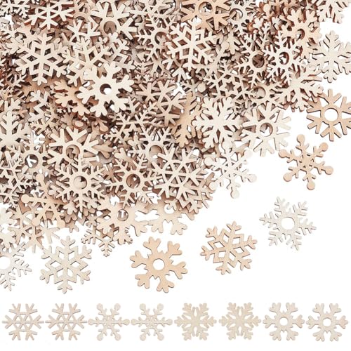 UNICRAFTALE 200 Pièces Décoration Flocons de Neige en Bois Naturel Ornements de Noël Éléments Découpés en Bois pour Peinture Suspension Arbre Activités...