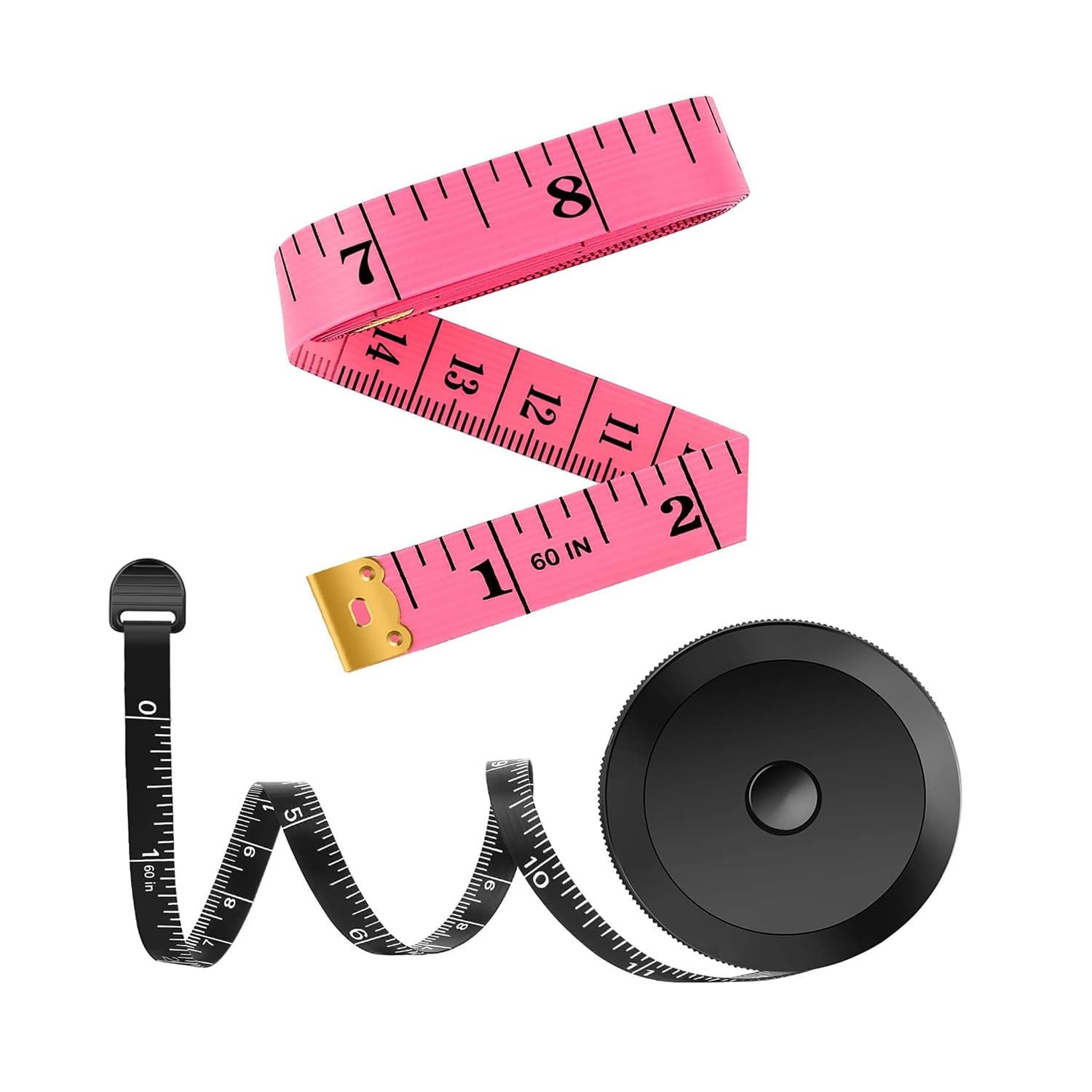 2 Pack Tape Measure Measuring Tape for Body Fabric Sewing Home Craft Measurements, 60-Inch Soft Fashion Pink & Retractable Black Double Scales Rulers for Body Weight White & Black