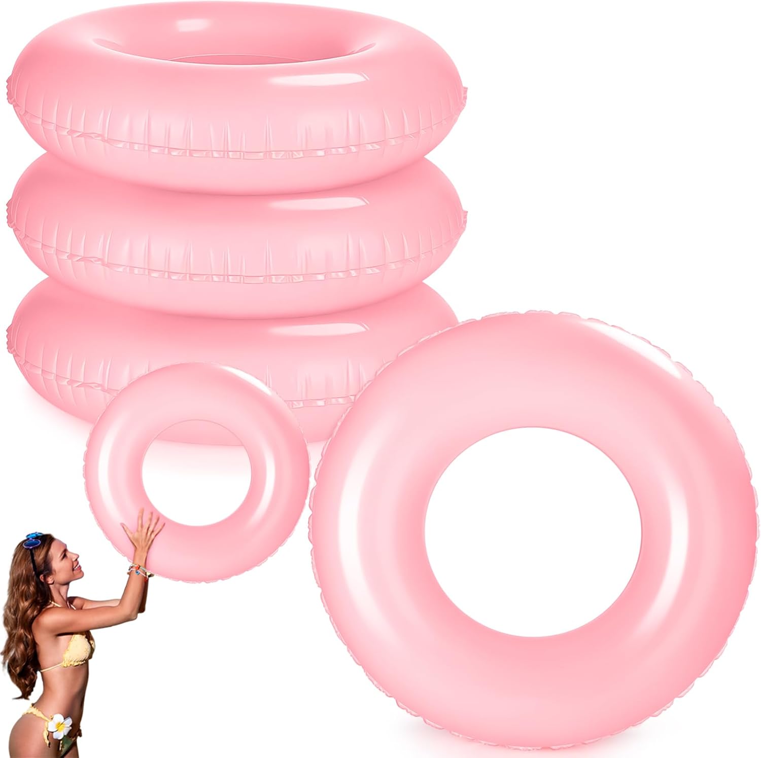 ShinyRelief 4 Pcs Inflatable Pool Floats 44 Inch Swim Rings for Adults Colorful Swim Inner Tube Swimming Ring Raft Float Toys for Beach Swimming Pool Party Supplies (Light Pink)