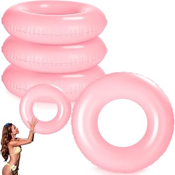 4 Pcs Inflatable Pool Floats 44 Inch Swim Rings for Adults Colorful Swim Inner Tube Swimming Ring Raft Float Toys for Beach Swimming Pool Party Supplies Light Pink