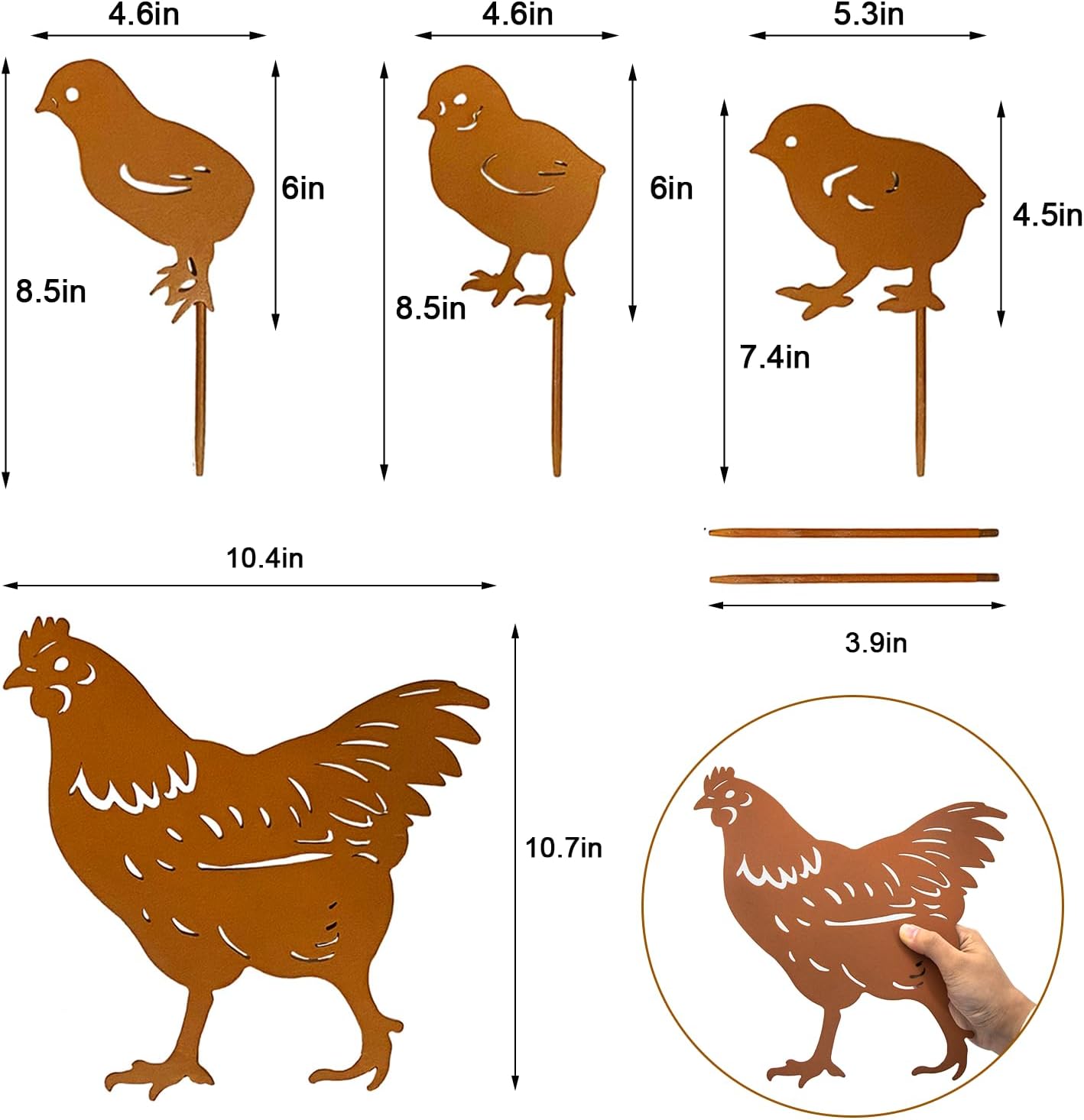 TT & MM Chicken Gifts for Women/Men,Chicken Metal Decorative 4 Pcs Garden Stakes,Hen/Chicks Silhouette Statues for Yard Art,Backyard,Patio,Lawn Ornaments,Outdoor Decor