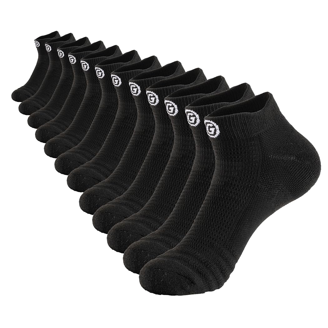 GLENMEARL 6/12 Pack Men's Ankle Socks, Low Cut Casual Socks for Sport Athletic Running, Moisture Wicking Cushioned Socks