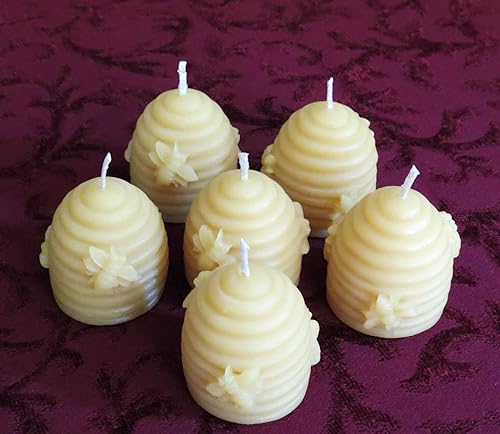 Beeshive Skep Candle 100% Pure Beeswax VotivesHandmade in USA Natural Bees Wax Bee Hive Votive CandlesNatural Honey Scent Wedding Gift (1 Beehive