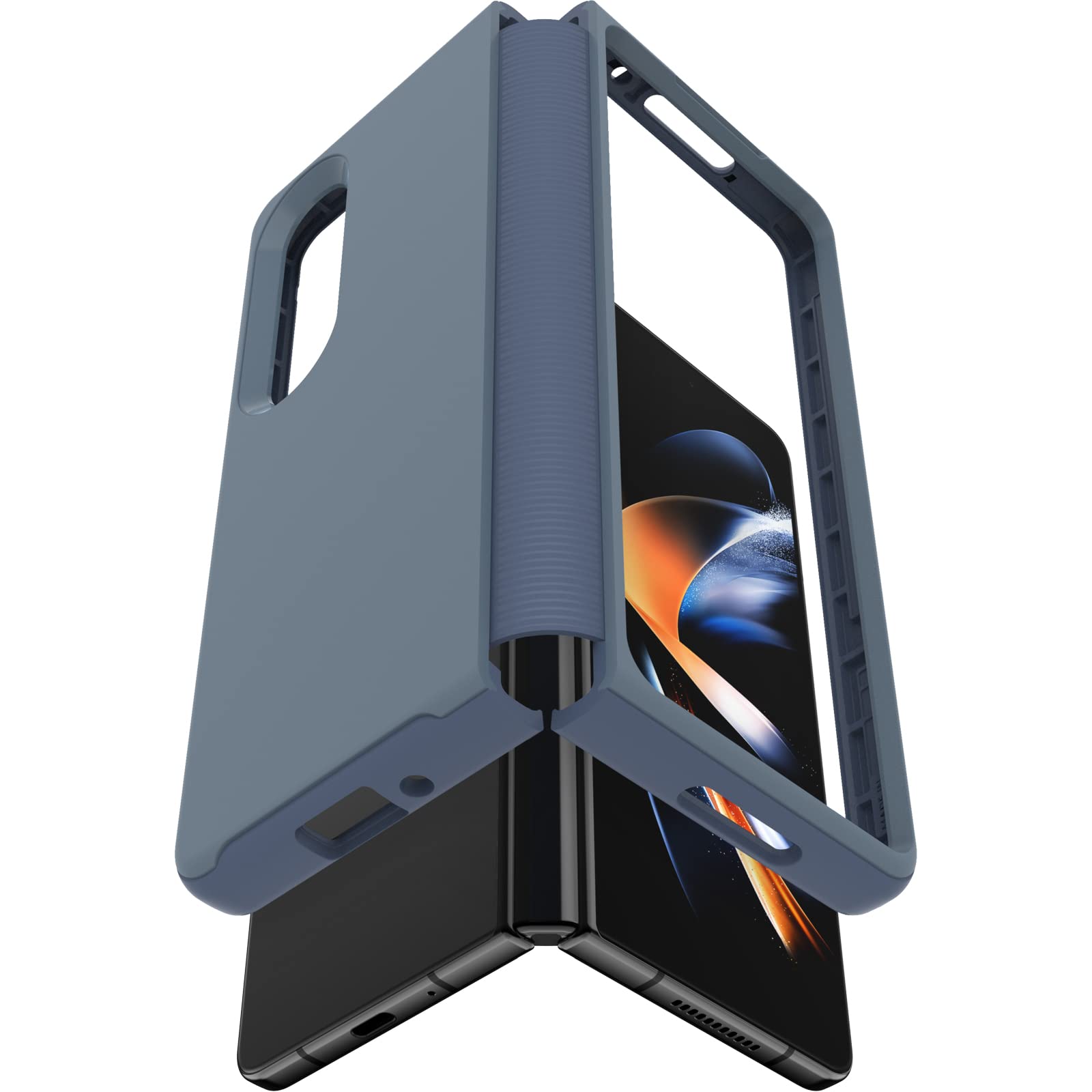 Otterbox Cover per Samsung Galaxy Z Fold4 Symmetry Flex, resistente a shock e cadute, in 2 pezzi, testata 3x vs norme anti caduta MIL-STD 810G, per telefoni pieghevoli, Blu