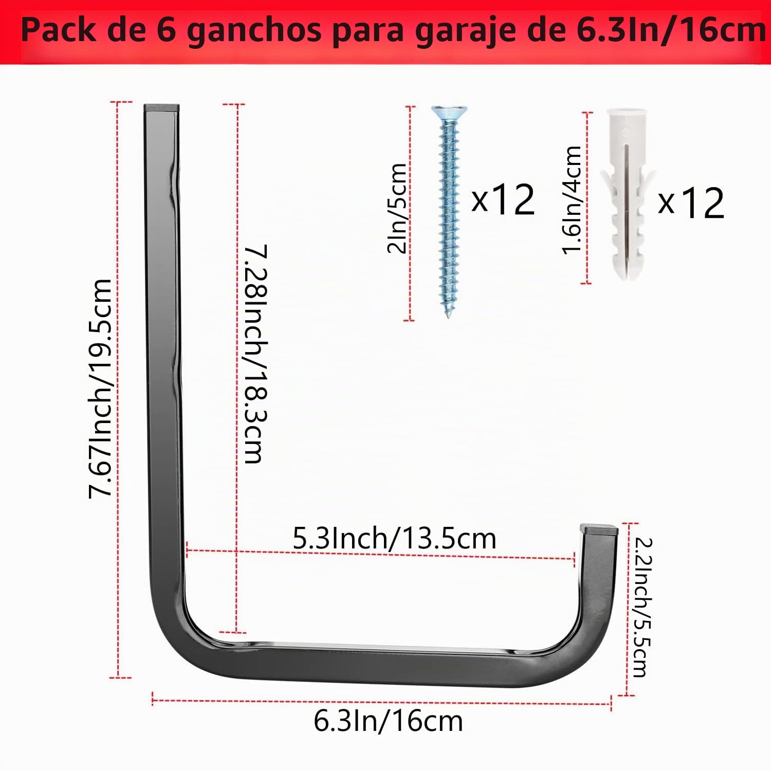 Ganchos de almacenamiento de garaje, colgador de herramientas de pared de alta resistencia de 16 cm