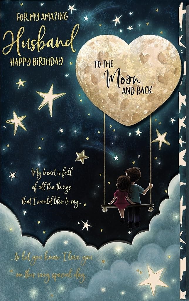 HUSBAND Birthday Card 'To the moon and back' Wishing Well Studios