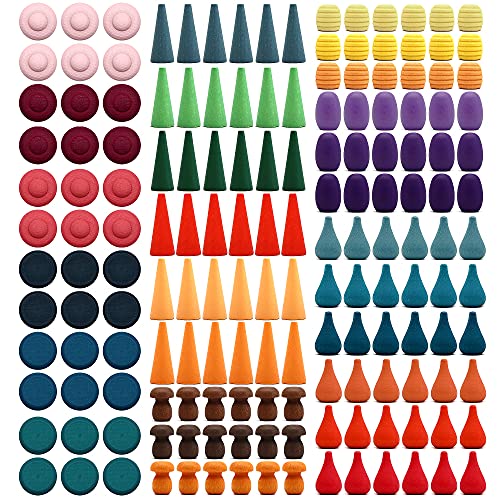 Candywood Large Set Rainbow Color Style Wooden Loose Parts Sensory Play Toys 7 Shapes 27 Colors Rainbow Stacker Nesting Toys (162 PCS)