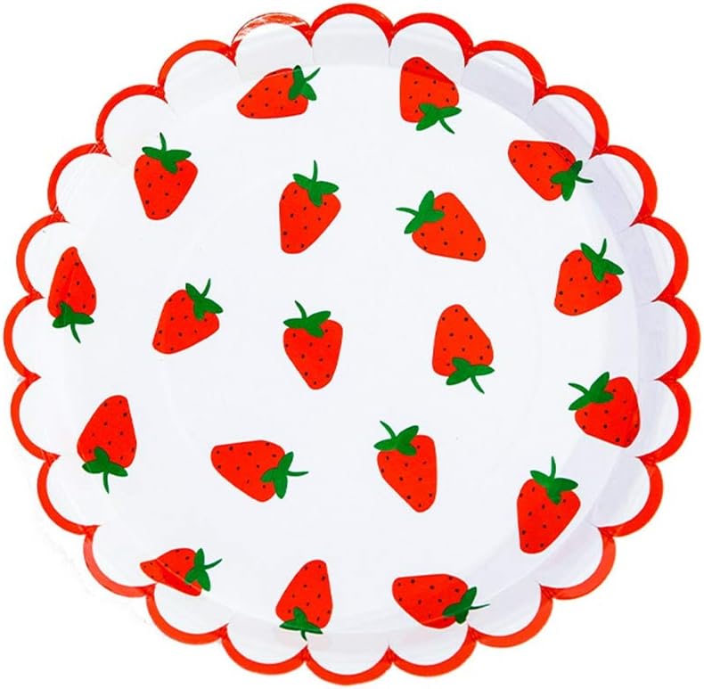 MaitianGuyou Strawberry Disposable Gold Paper Plates - 80-Count Paper Plates, Party Supplies for Appetizer, Lunch, Dinner, and Dessert(40pcs Each Size)