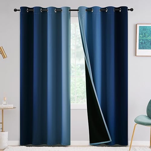 Yakamok Cortinas 100% opacas de 84 pulgadas de largo, cortinas de oscurecimiento de la habitación, cortinas degradadas con aislamiento térmico para