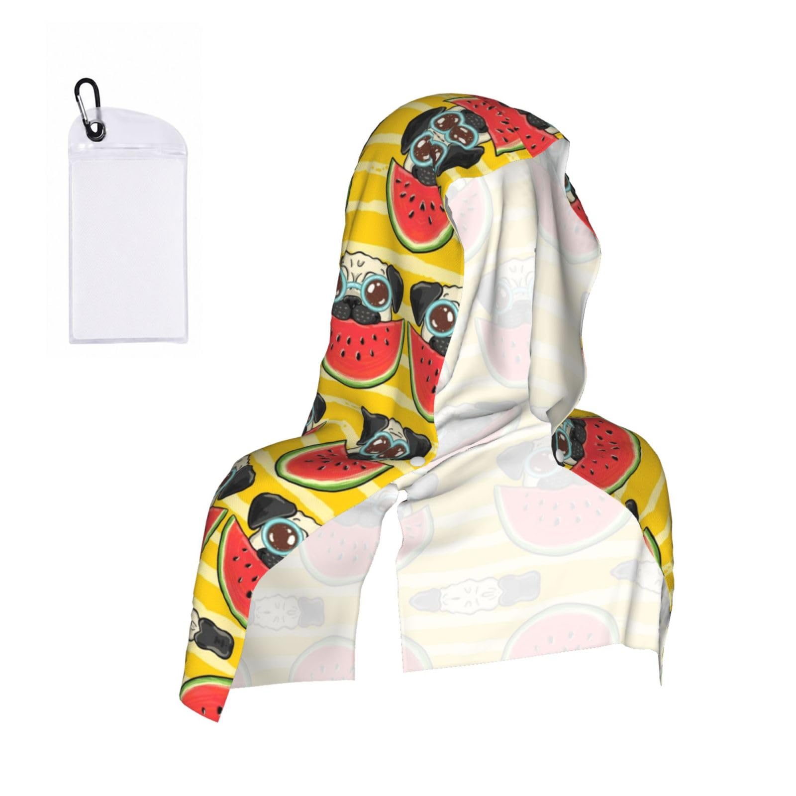Satusa Men's Black Funny Dog Watermelon Print Cooling Hoodie Towel, Cooling Towels For Neck And Face, Quick Drying Absorbent Cooling Head Towel Beach Camping Gym Construction(2Pcs)