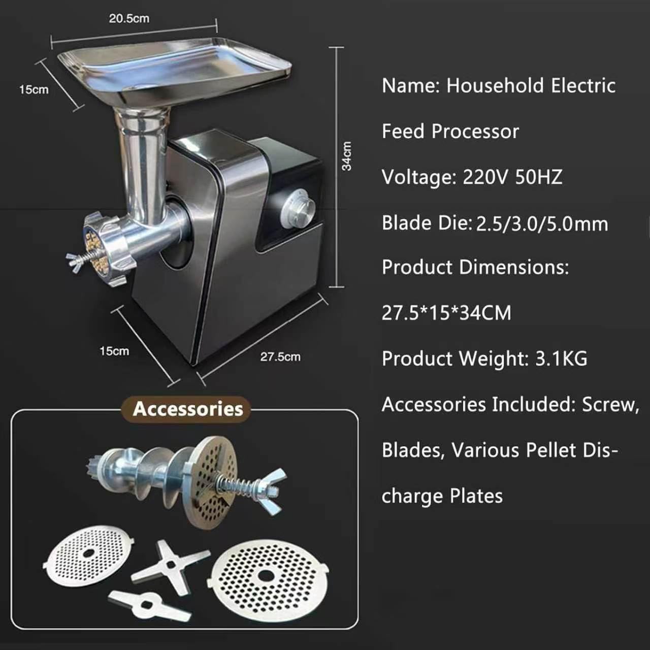 Elektryczna maszyna do granulowania paszy, granulator pasz dla zwierząt ze stali nierdzewnej, 2-6 kg/h domowy sprzęt do karmy dla zwierząt domowych, do produkcji karmy dla kotów i psów
