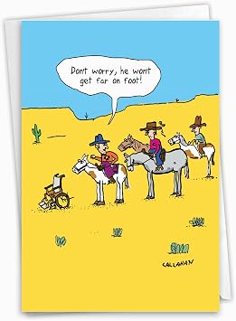 NobleWorks 1 Naughty Birthday Cards Funny Cartoon Humor Bday Cowboy Comic, Notecard with Envelope Wont Get Far on Foot for Men C6277BDG