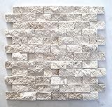 1x2 Light Travertine Splitface Finish Mosaic Wall Backsplash Tile