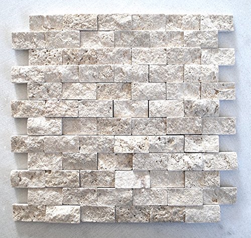 1x2 Light Travertine Splitface Finish Mosaic Wall Backsplash Tile