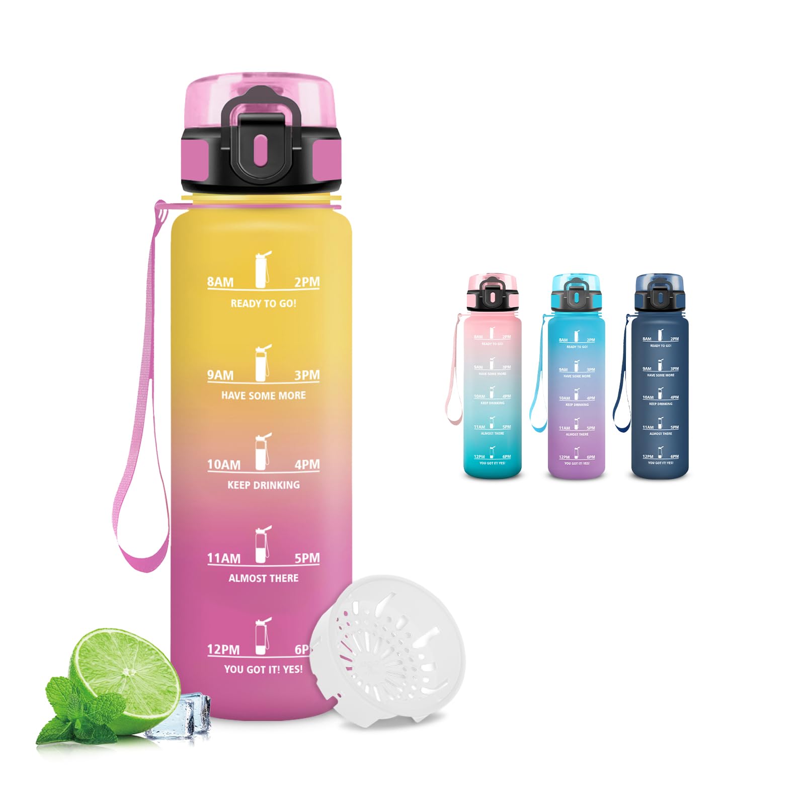 500ml Girls Water Bottle Leakless Motivational Bottle Easy Carry Time Drinking Bottle Sports Fitness Yoga School