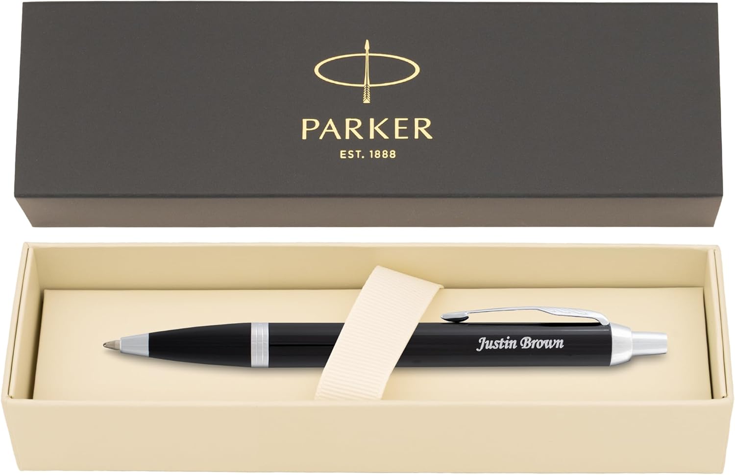 Engraved Parker IM Click-Action Ballpoint Pen in Black Lacquer with Chrome Trim. Personalized Professional Gift for Any Occasion with Custom Engraving