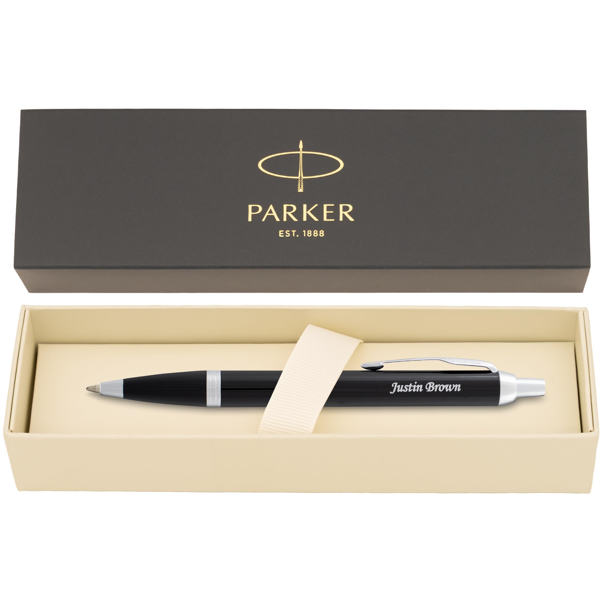 Engraved Parker IM Click-Action Ballpoint Pen in Black Lacquer with Chrome Trim. Personalized Professional Gift for Any Occasion with Custom Engraving