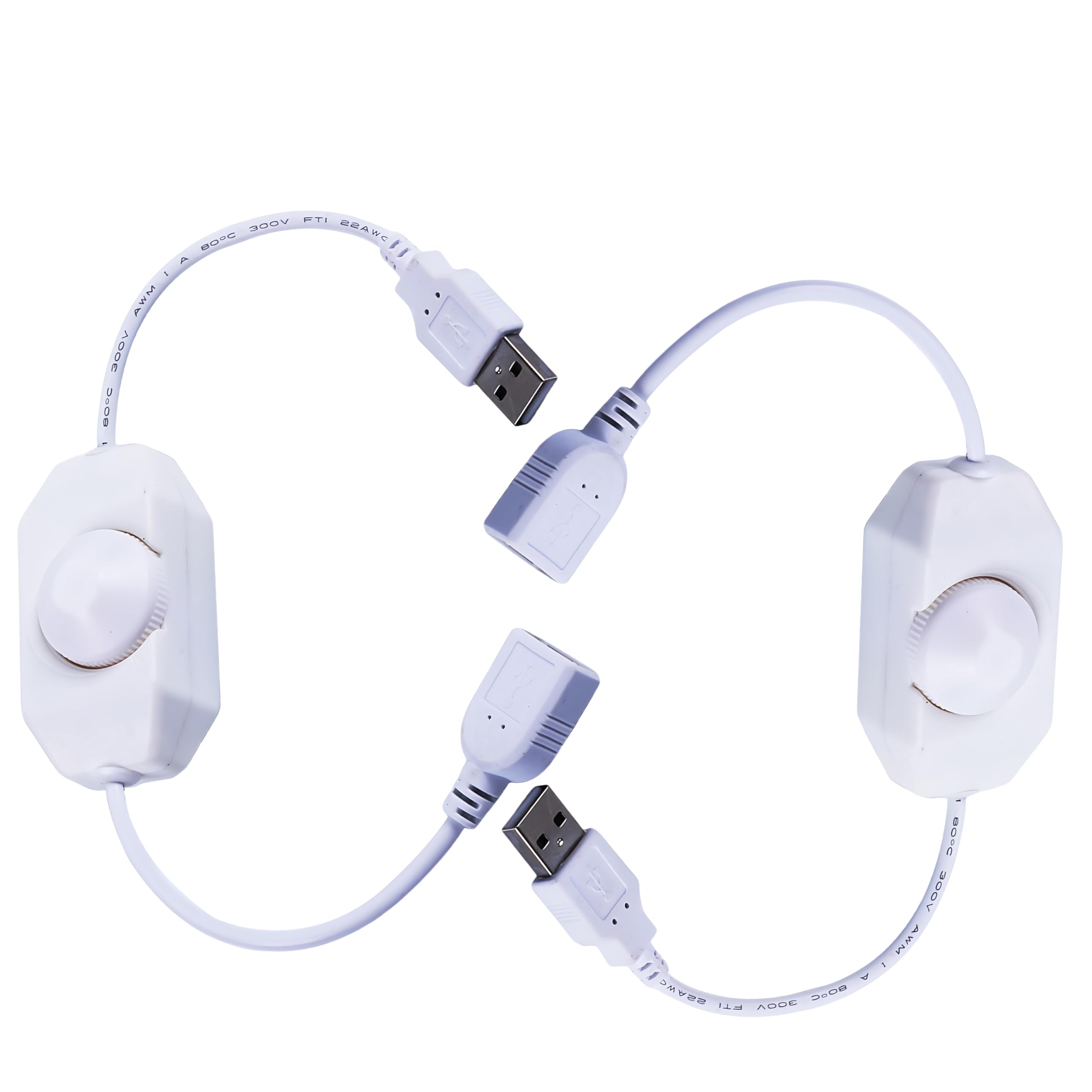 Clearhill 2Packs 5V USB Rotary Dimmer Switch with USB Male and Female Connectors(White),Brightness Adjustable Controller,Manual Knob Dimmer Switch for 5V LED Strips Lights