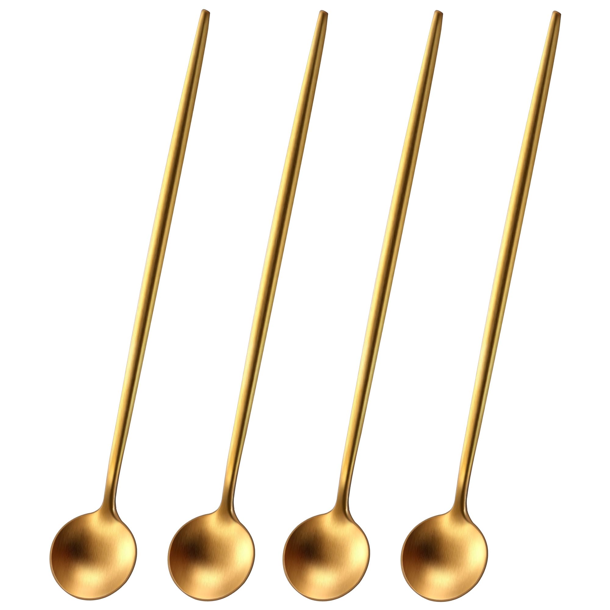 7.95 Inches Matte Gold Stainless Steel Iced Tea Spoons,Set Of 4 SS18/10 Cocktail Stirring Spoons,Long Handle Ice Teaspoons For Mixing,Coffee Stirrers,Ice Cream Spoon