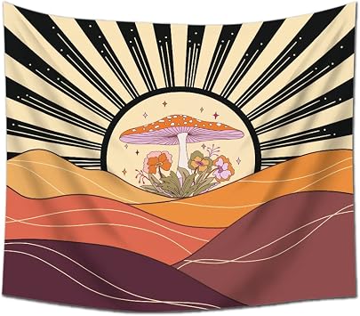 ملصق EWRITN Mushrooms Sun Tapestry Bohemia لنسيج ديكور المنزل،منسوجات مضحكة معلقة في صالة النوم المشتركة، ديكورات خلفية للحفلات، ديكورات منزلية لغرفة المعيشة وغرفة النوم59.1 x 51.2 بوصة