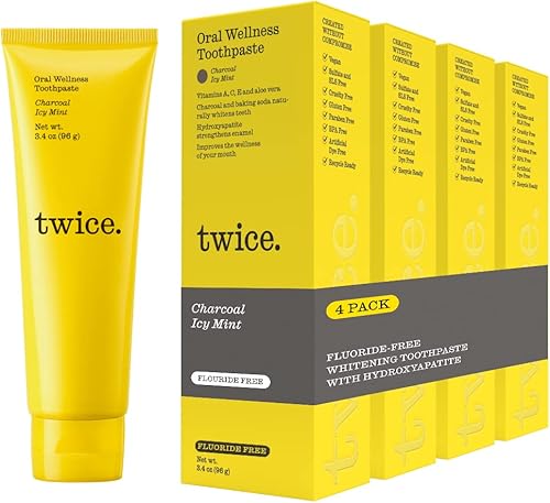 Twice Pasta de dientes hidroxiapatita sin flúor, blanqueamiento suave con carbón. Sin desorden, gran sabor, cuidado bucal y dental completo (sabor a