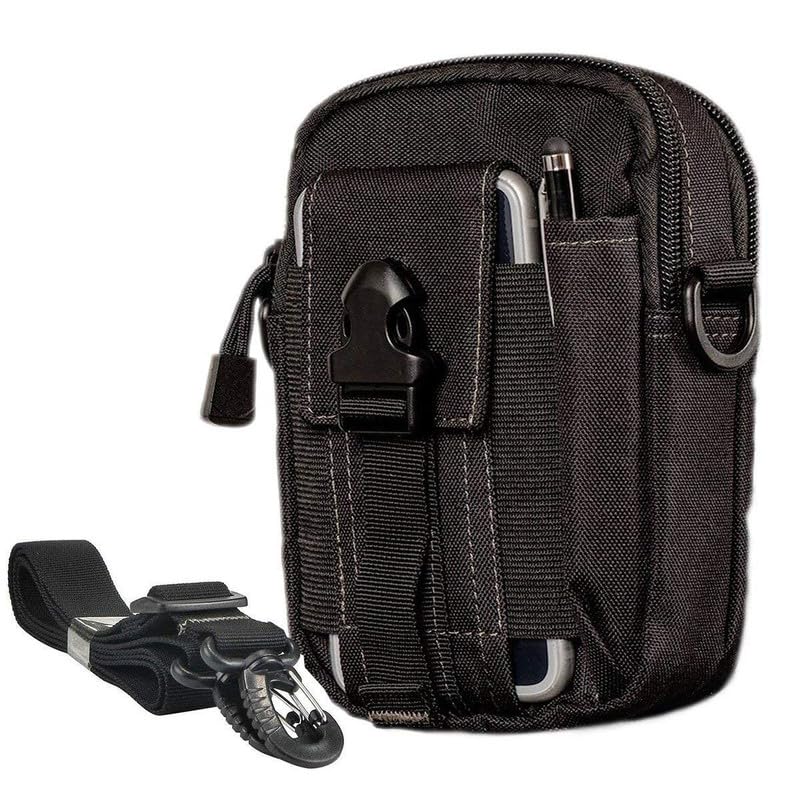 Tactical Waist Bag Black with Adjustable Shoulder Strap Multi Pocket Utility Pouch for Mobile Phone Travel Hiking Camping Outdoor Carry Pack of 1-picture-45