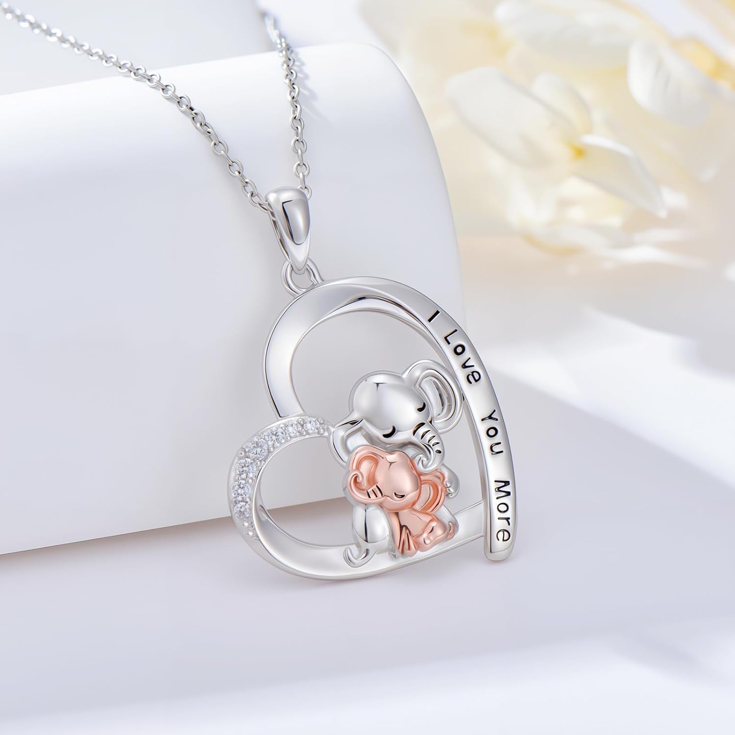 Mother Elephant Necklace 925 Sterling Silver Lovely Elephant Animal Heart Pendant Necklaces for Women Mothers Day Jewelry Gifts - Image 3