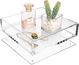 Acrylic Tray with Magnetic Mat-7.9×7.9 Customizable Decorative Serving Tray, Display Organizer for Vanity, Jewelry, Makeup Organizer, Room Decor Aesthetic- Modern Picture Frame, Gift for Women