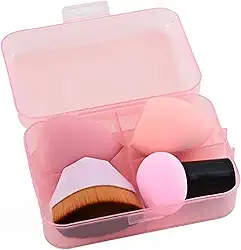 Kit Pincéis e Esponjas para Maquiagem Profissional com Estojo – 1 Pincel Kabuki Hexagonal, 1 Esponja Cogumelo, 2 Esponjas Gota 3D – Aplicação de Base, Corretivo, Contorno, Pó, Blush e Iluminador