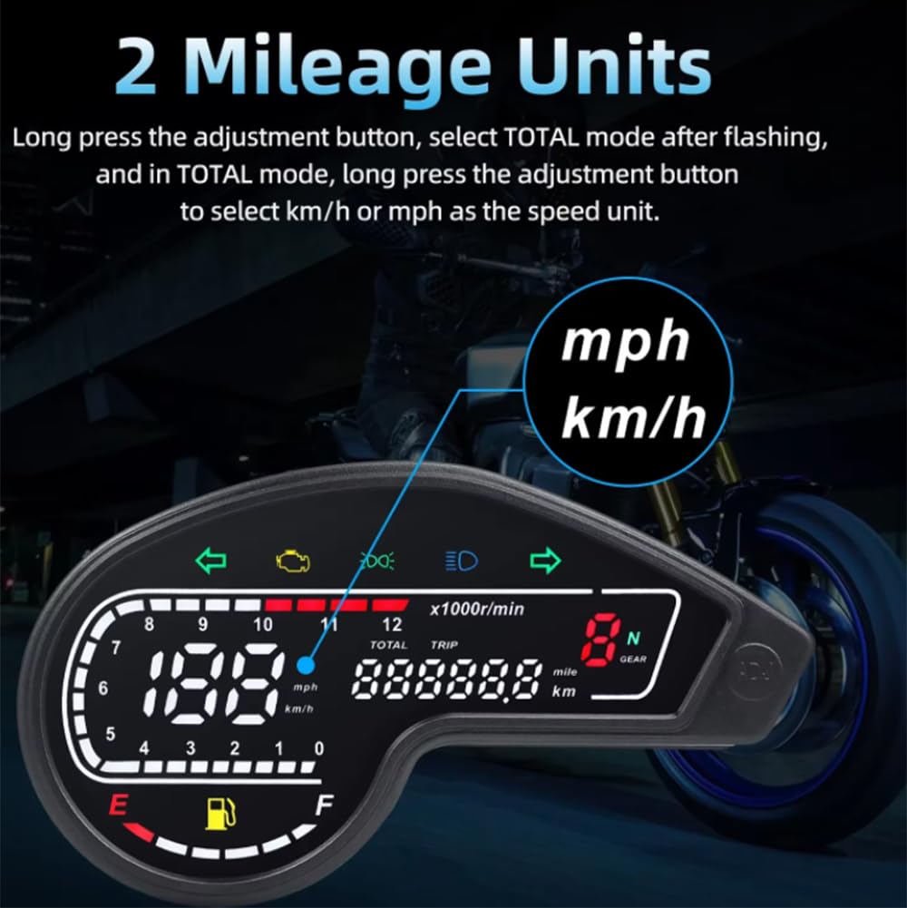 Universal Motorcycle Speedometer Digital LED Odometer Speed 12000Rpm Tachometer Oil Level Gauge for Honda for Titan 150