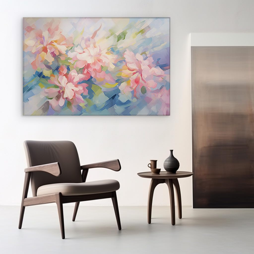 Canvas for Living room. Whispers of Spring - Capturing the Essence of Pink Peonies in Abstract Art, 27 x 18 inch Canvas Wall Art - Contemporary Masterpieces - Modern Home Decor