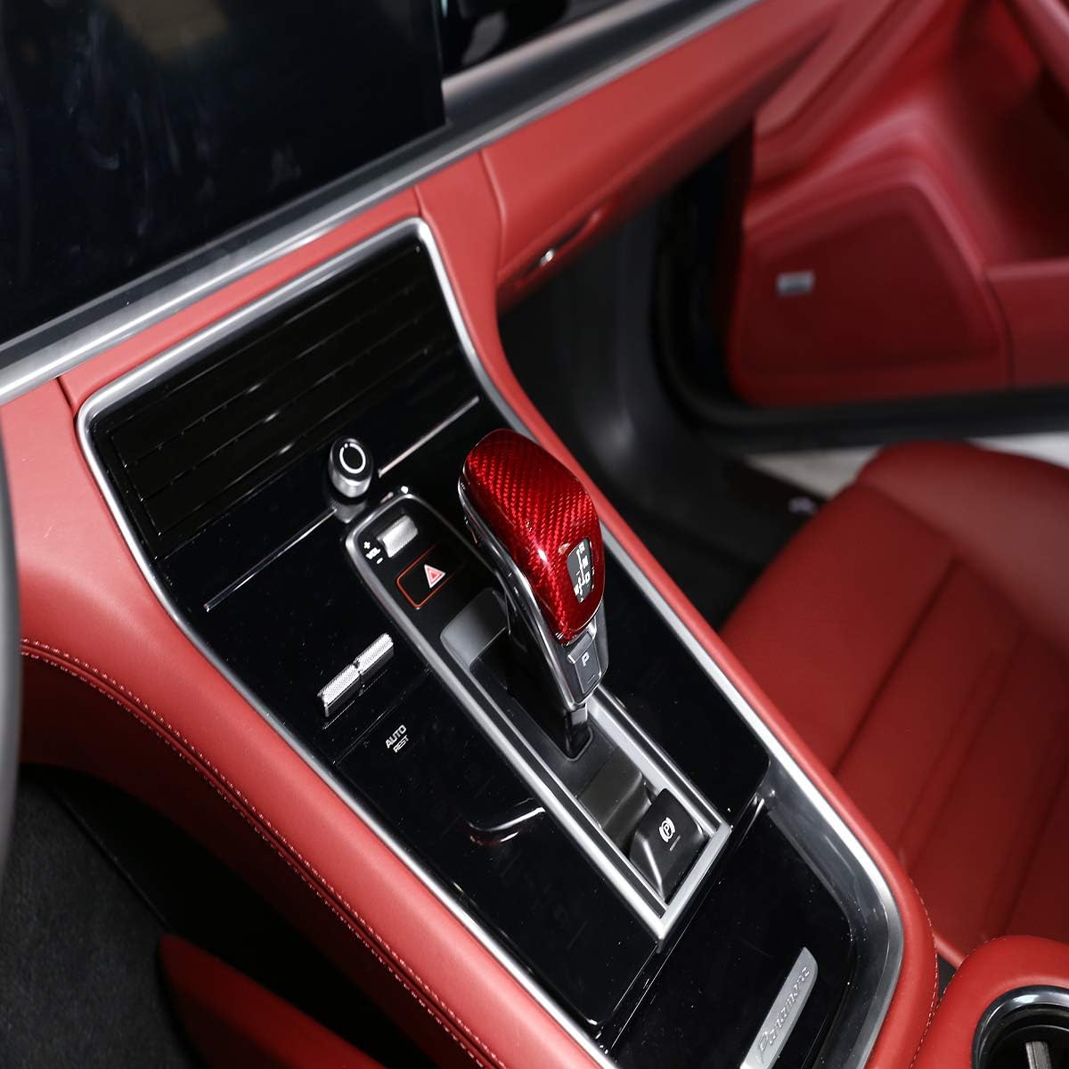 YIWANG 100% Real Carbon Fiber Car Center Gear Shift Head Cover Trim for Porsche Panamera 2017 2018 2019 2020 Interior Accessories (Red Carbon Fiber)