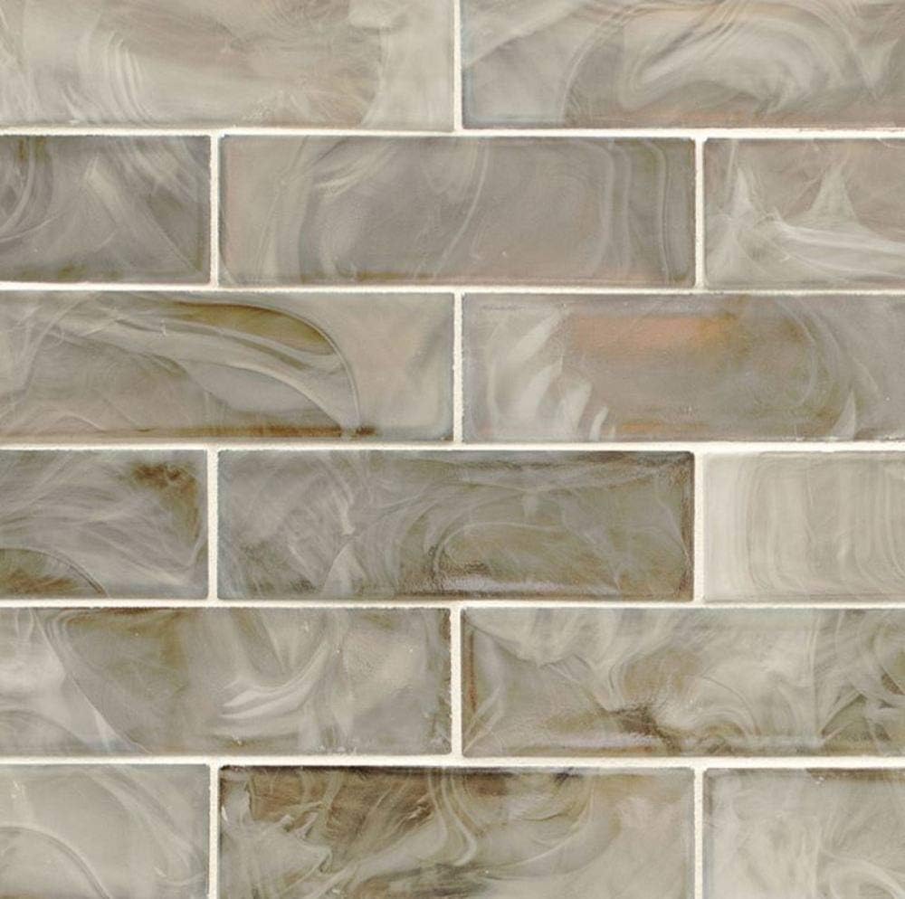 Tenedos Beige Pearl 2x6 Subway Glass Mosaic Tile for Kitchen Backsplash, Bathroom Wall, Shower, Fireplace, Accent Decor (Box of 10 Sheets, 9.7 Sqft)