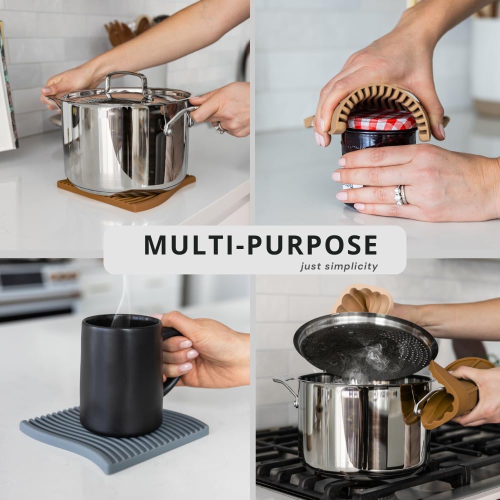 Premium Silicone Trivet Set, Freestanding Bendable Design, Kitchen Decor - Durable & Stylish Heat-Resistant Countertop Protector (Neutral, Set, Arch)