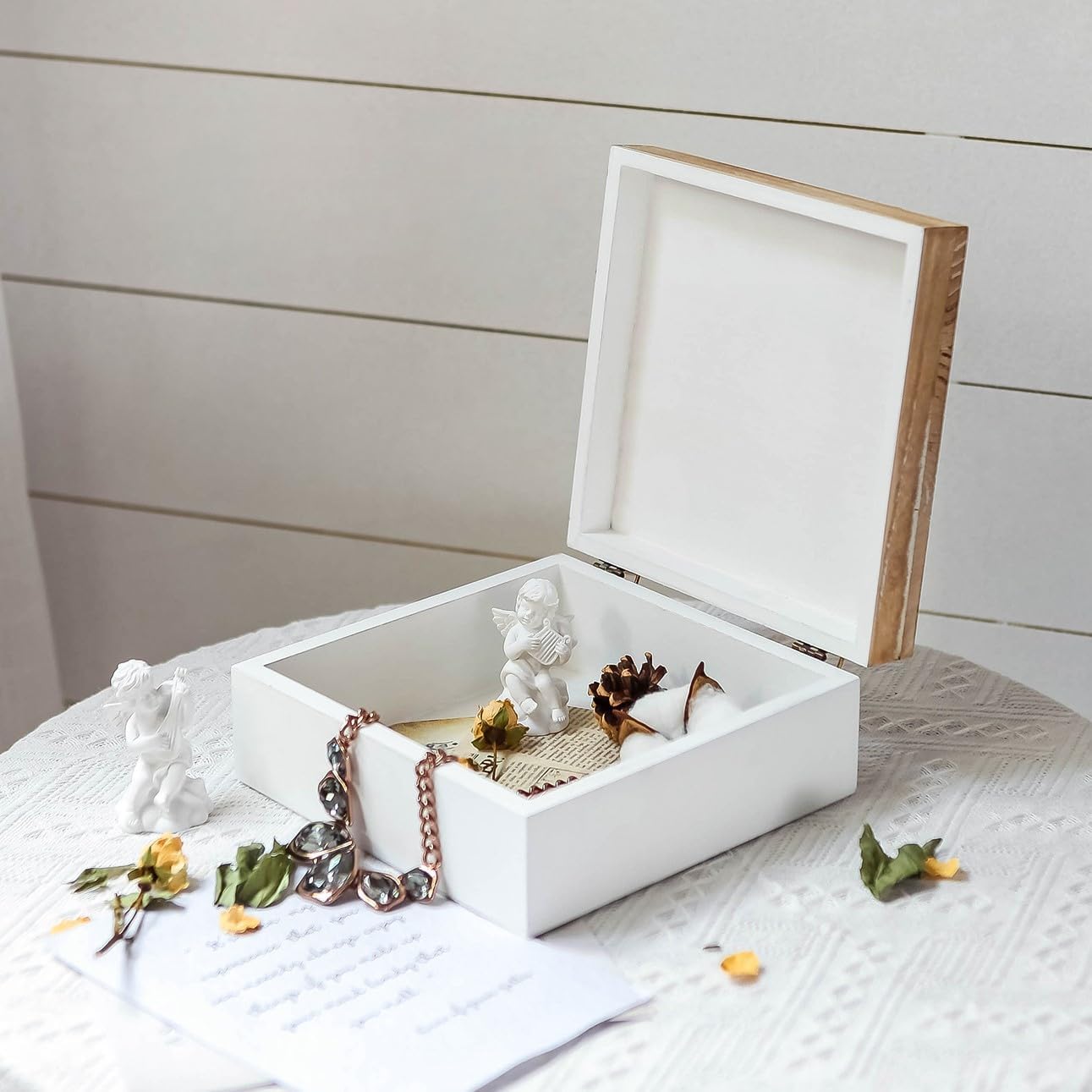 Small Decorative Box with Lid Wooden Keepsake Storage Box Carved Flower Handmade Jewelry Box Rustic Trinket Box Table Organizer - 7.1 x 7.1 x 3.2 Inches - Image 2