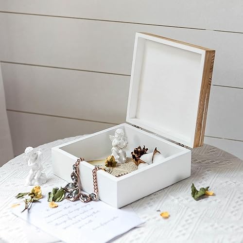 Miniatura 2 de Pequeña caja decorativa con tapa, caja de almacenamiento de recuerdos de madera, flor tallada, hecha a mano, joyero rústico para baratijas,