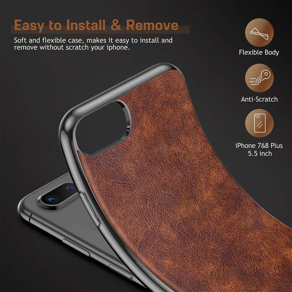 LOHASIC iPhone 8 Plus Case, iPhone 7 Plus Case, Thin Slim Leather Luxury Business PU Soft Non-Slip Grip Full Body Shockproof Protective Cover Phone Cases for iPhone 7 Plus /8 Plus 5.5" - Vintage Brown