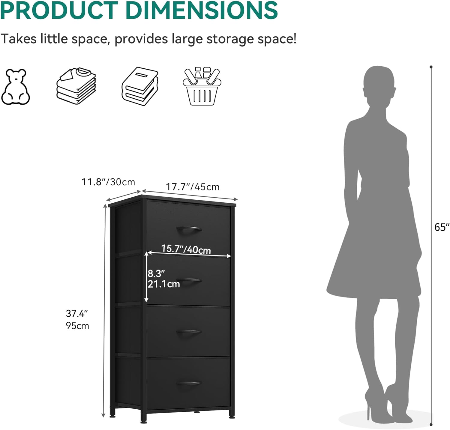Product dimensions of the YITAHOME 4-Drawer Storage Tower