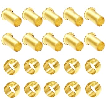 Beduan Brass Compression Fitting, 4mm OD 2.9mm ID Compression Sleeve Ferrules and Insert Tube Support Crimp Ferrule Stiffener Combo 20 Pcs