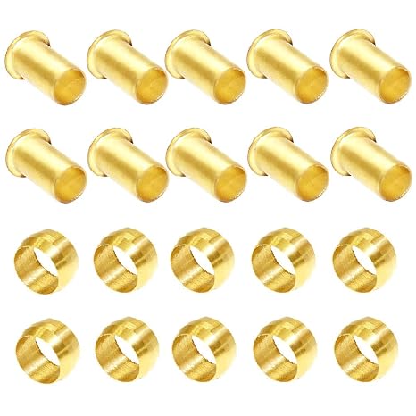 Beduan Brass Compression Fitting, 4mm OD 2.9mm ID Compression Sleeve Ferrules and Insert Tube Support Crimp Ferrule Stiffener Combo 20 Pcs