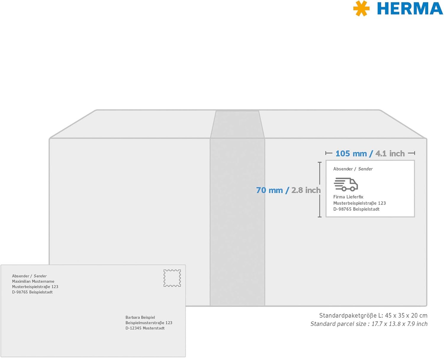 HERMA Self Adhesive Shipping Labels, 8 Labels per A4 Sheet, 100 Sheets, 105 x 70 mm, 800 Labels, Blank Parcel Labels Stickers, Sticky Labels for Laser & Inkjet Printer, White