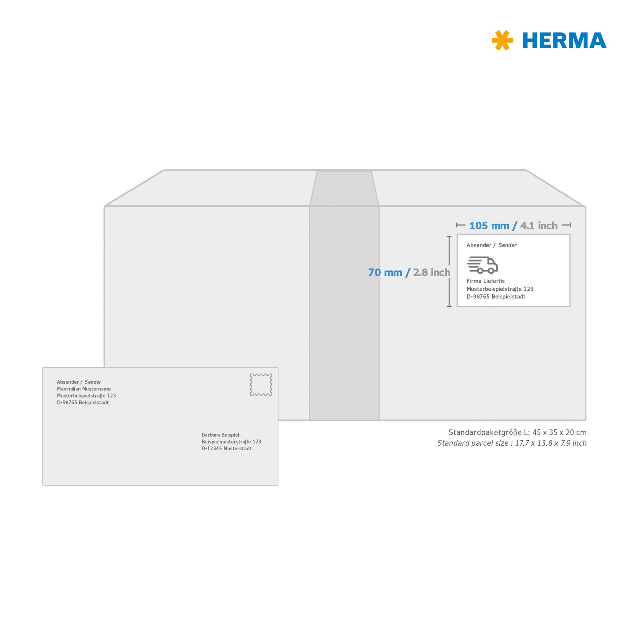 HERMA 4426 Versandetiketten, 100 Blatt, 105 x 70 mm, 8 pro A4 Bogen, 800 Stück, selbstklebend, bedruckbar, matt, blanko Papier Adressetiketten Aufkleber, weiß