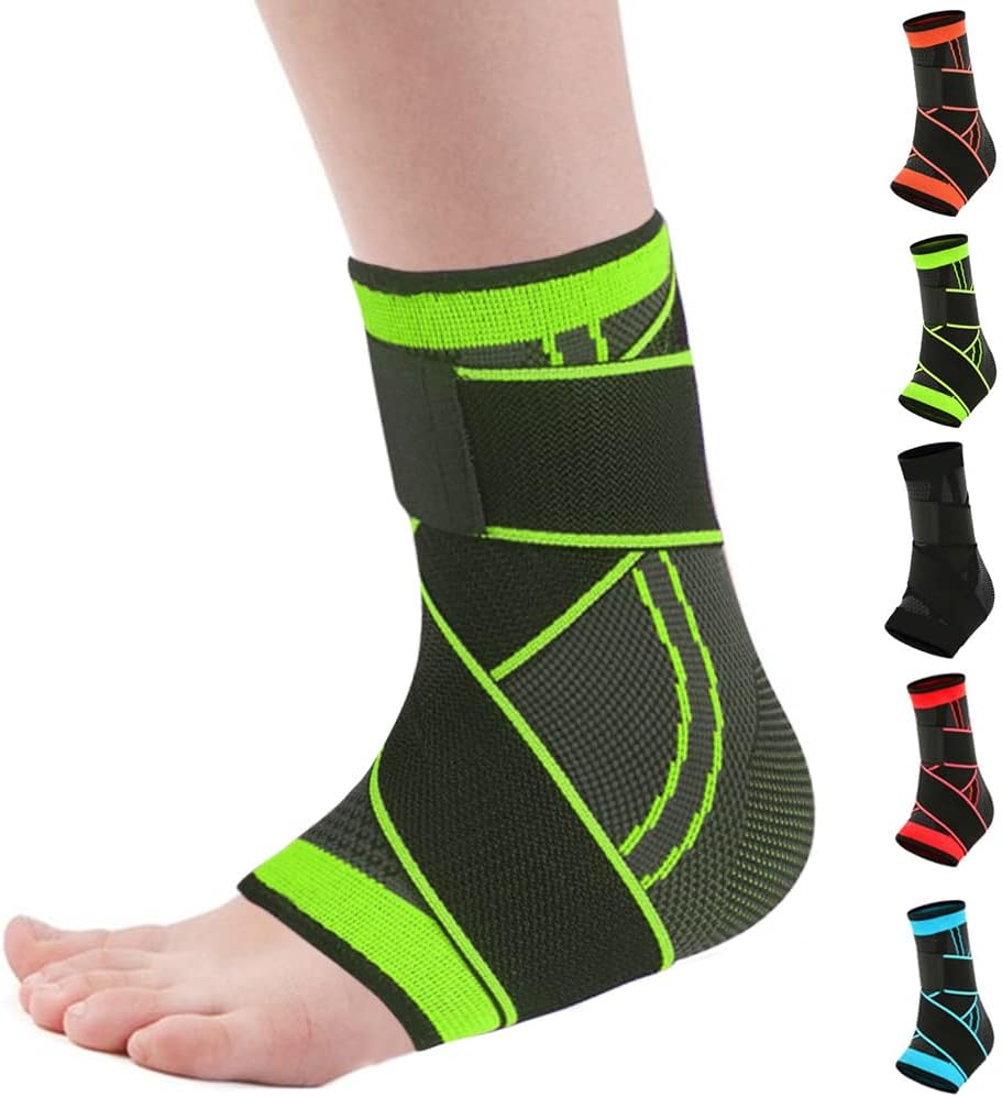 Novetec Ankle Brace Compression Ankle Support with Adjustable Wrap Socks for Men & Women for Plantar Fasciitis, Achilles Tendon, Sprained, Stabilize Ligaments, Sports Protection (Green, Medium)