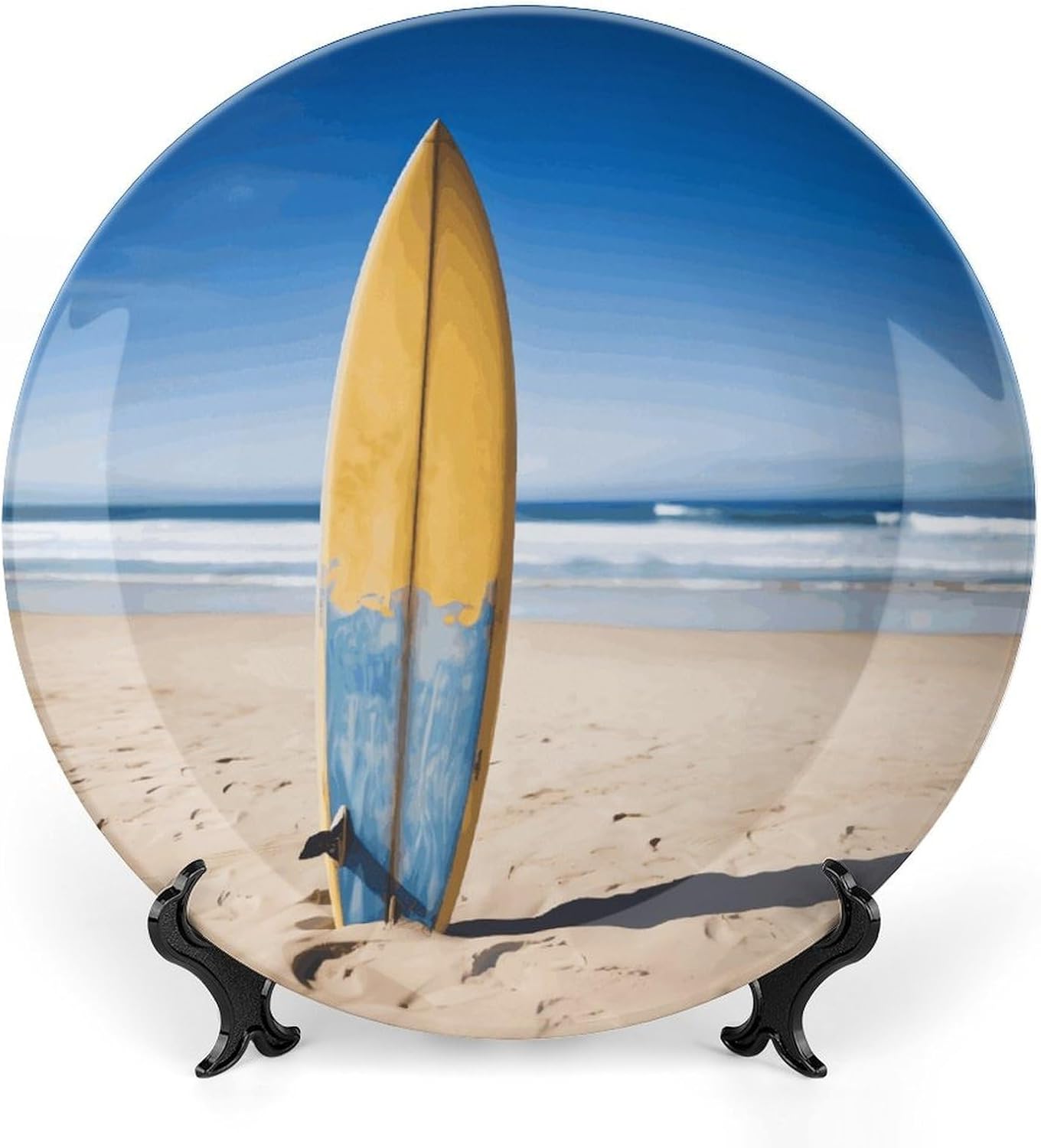 Beach Surfboard Bone China Decorative Plate Exquisite Ornamental Wall Hanging Platter 6/7/8/10 Inch Vintage Art Ceramic Decor Dish for Home Tabletop Decor Housewarming Gift