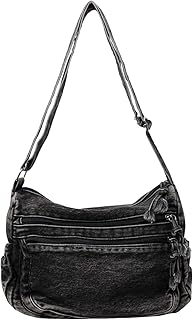 GOQUFOY Denim Purses for Women,Canvas Crossbody Bag Purses Men Shoulder Bag Tote Bag with Pockets Handbags Casual Lightweight