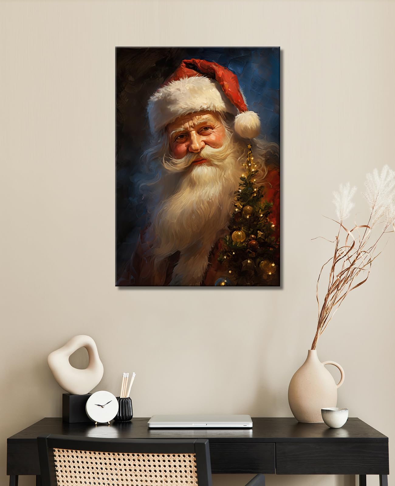 Set/4pcs, Vintage Christmas Ornaments Santa Claus Portrait Outdoor  Christmas Decoration, Polyester Vintage Christmas Background Poster New  Year Indoor